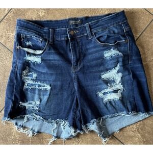 Judy Blue Women's Denim Shorts XL Distressed Frayed Hem